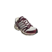 Adidas Originals Damen-Sneaker in Bordeaux-Optik mit Obermaterial aus bordeauxrotem und weißem Mesh, metallisch-silbernen Streifen und strukturierter Außensohle