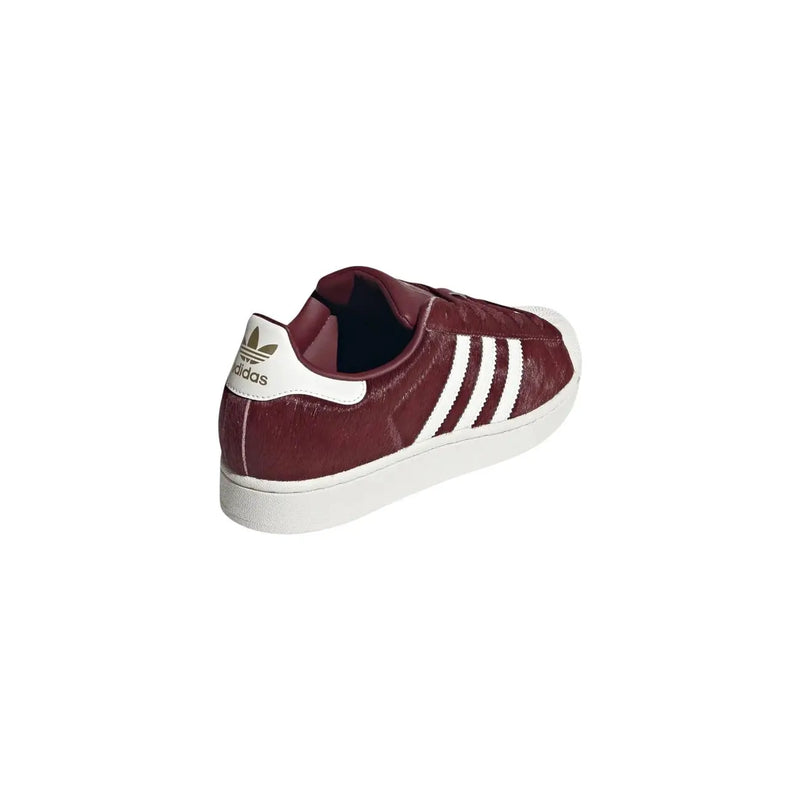 Adidas Originals Damen-Sneaker aus bordeauxrotem Leder zum Hineinschlüpfen mit weißer Gummisohle und drei Streifen