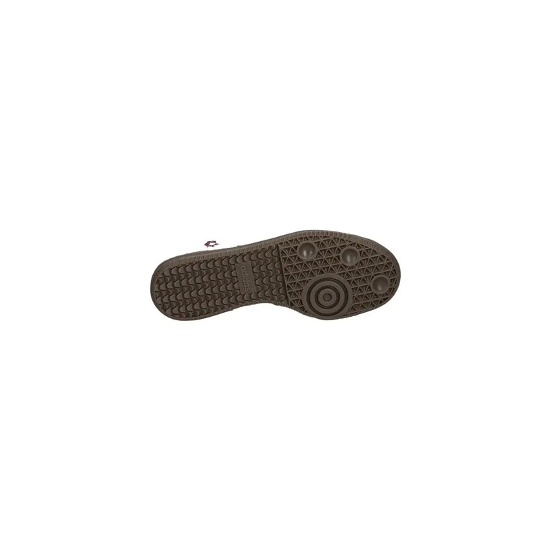 Braune Gummisohle mit strukturiertem Profil und kreisförmigem Grip-Design an adidas Originals Damen-Sneakers aus Leder in Bordeaux