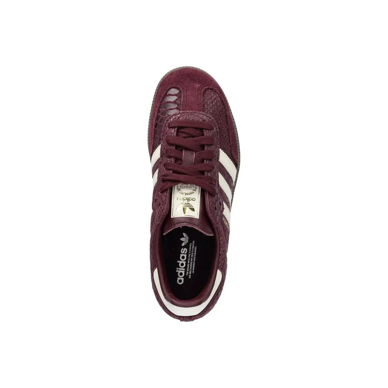 Adidas Originals Damen-Sneaker aus Leder in Bordeauxrot mit bordeauxrotem Wildleder, weißen Drei-Streifen und strukturierter Zehenkappe