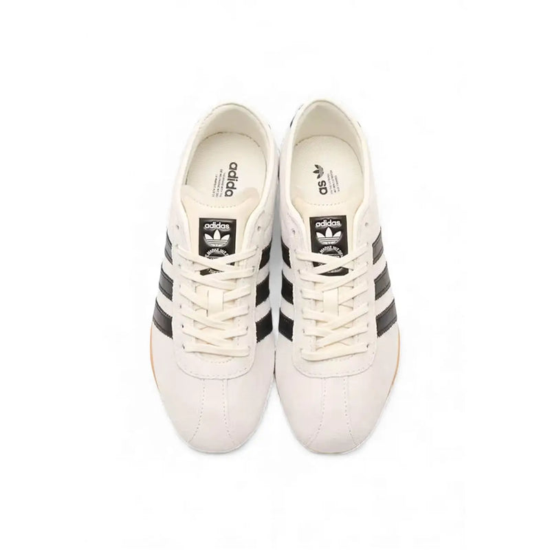 Weiße adidas Originals Damen-Sneaker aus Wildleder mit schwarzen drei Streifen und klassischem Leder-Obermaterial