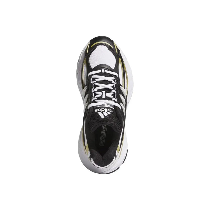 Adidas Originals Damen-Sneaker aus weißem Stoff und Gummi mit schwarz-weißem Design, neongelben Akzenten und klobiger Zwischensohle