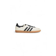 Cremefarbene adidas Samba Ledersneaker für Damen mit schwarzen drei Streifen, Schnürsenkeln, Fersenlasche und Gummisohle