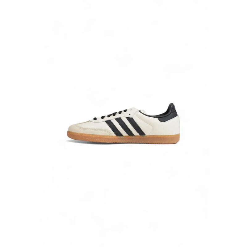 Cremefarbener adidas Samba Leder-Sneaker mit schwarzen drei Streifen und Gummisohle, Schnürschuhe für Damen