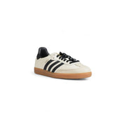 Cremefarbene adidas Samba Ledersneaker mit schwarzen Streifen, Schnürsenkeln, Fersenlasche und Gummisohle für Damen