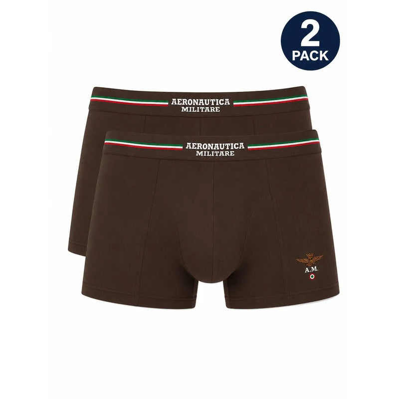 Braune Aeronautica Militare Herren-Boxershorts aus Baumwolle mit dreifarbigem Bund und von vorne sichtbarem, gesticktem Logo