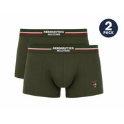 Olivgrüne Aeronautica Militare Herren-Boxershorts aus Baumwolle mit gestreiftem Bund und gesticktem Logo-Design