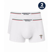Weiße Aeronautica Militare Herren-Boxershorts aus Baumwolle mit grün-weiß-rotem Bund und Adlerlogo am Bein