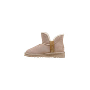 Alviero Martini Prima Classe beige leather ankle boots with beige suede ugg design gold-tone buckle and white shearling lining