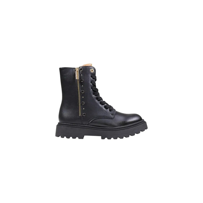 Alviero Martini Prima Classe black leather ankle boots with gold zipper