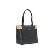 Alviero Martini Prima Classe Damenhandtasche, schwarze und hellbraune Ledertasche mit strukturierter Oberfläche und goldenem Milada-Logo
