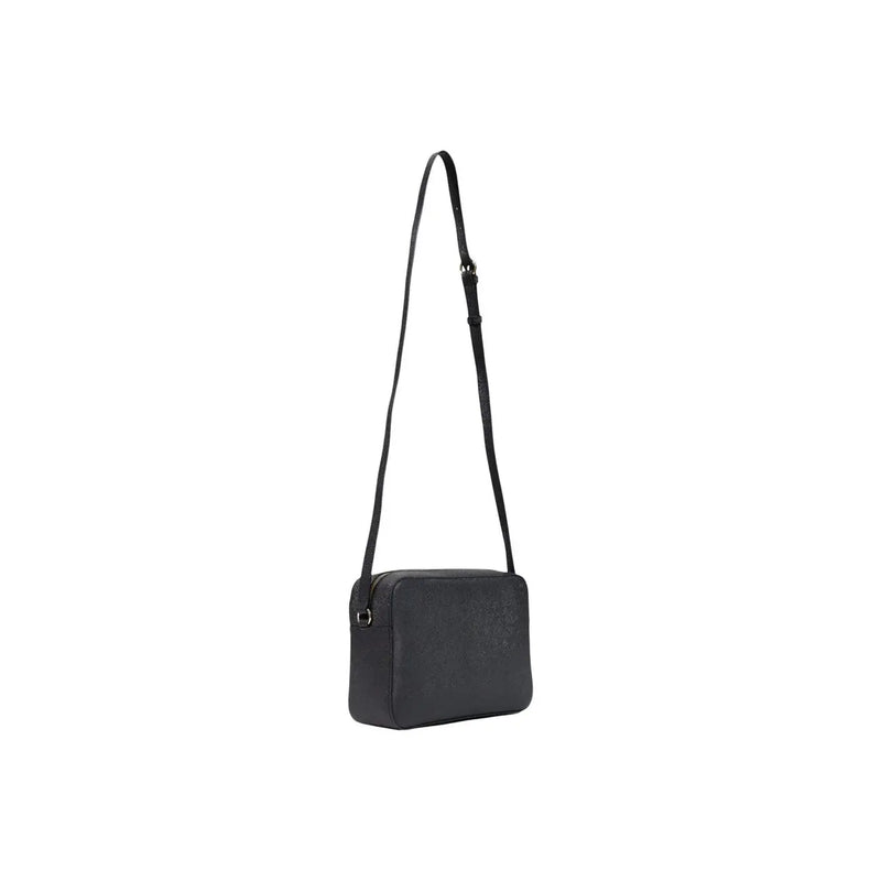 Schwarze Alviero Martini Prima Classe Leder-Umhängetasche mit elegantem, minimalistischem Design und dezentem, geprägtem Logo, 27 cm breit