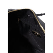 Alviero Martini Prima Classe Damen-Schultertasche aus schwarzem Nylon mit goldfarbenem Reißverschluss und kleiner ovaler Metallplakette innen