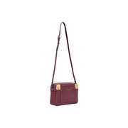 Alviero Martini Damen-Schultertasche, bordeauxrot, 27 cm, burgunderfarbenes Leder, Crossbody-Tasche mit goldfarbenen Beschlägen und Korkakzenten