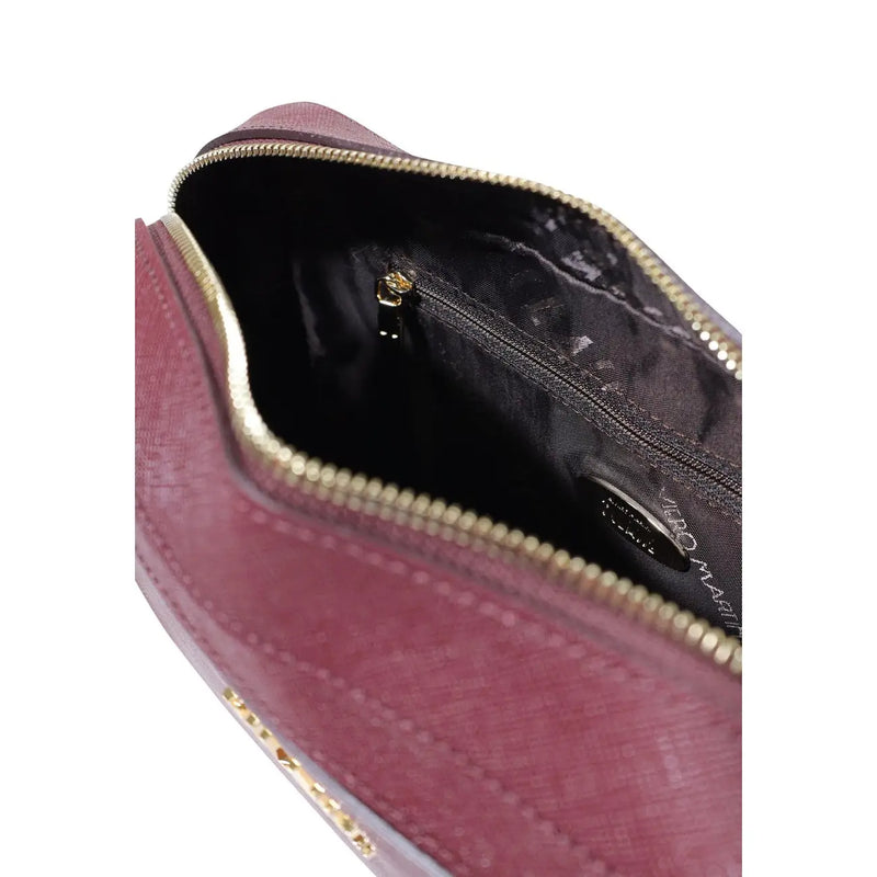 Alviero Martini Damen-Schultertasche, 27 cm, bordeauxrote Clutch aus strukturiertem Leder mit goldfarbenem Reißverschluss
