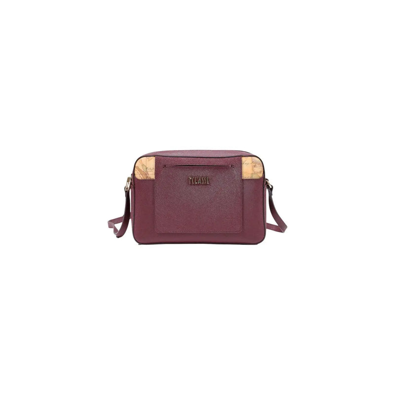Alviero Martini Damen-Schultertasche in Bordeauxrot, 27 cm, Umhängetasche mit Korkdetails und strukturierter Lederoberfläche