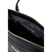 Schwarze PVC-Tragetasche von Alviero Martini für Damen mit goldfarbenem Reißverschluss und Markenlogo außen, 39 cm breit