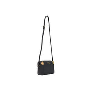 Schwarze PVC-Umhängetasche von Alviero Martini für Damen mit goldfarbenen Akzenten und elegantem, minimalistischem Design, 21 cm breit