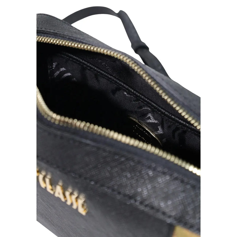 Schwarze Schultertasche aus strukturiertem PVC von Alviero Martini mit goldfarbenem Reißverschluss und geprägtem Logo, B 21 cm