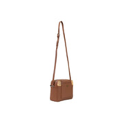 Alviero Martini Damen-Schultertasche aus braunem Polyurethan-Leder, Crossbody-Tasche mit goldfarbenen Beschlägen und dezentem Logo auf der Vorderseite