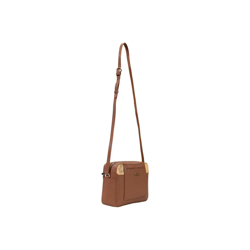 Alviero Martini Damen-Schultertasche aus braunem Polyurethan-Leder, Crossbody-Tasche mit goldfarbenen Beschlägen und dezentem Logo auf der Vorderseite