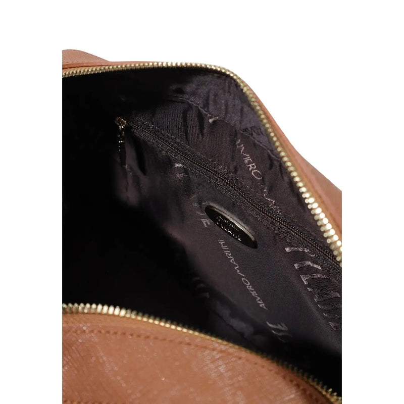Alviero Martini Damen-Schultertasche aus braunem Polyurethan mit hellbraunem Leder-Crossbody-Design, goldenem Reißverschluss und schwarzem Futter