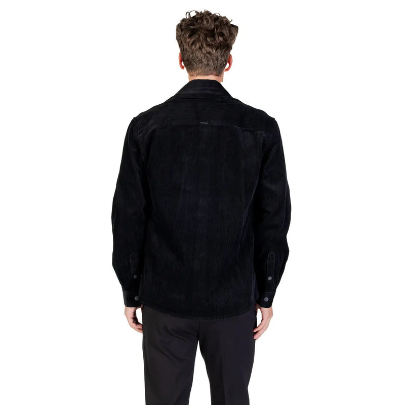Antony Morato men black cotton blazer with round neck classic collar and buttoned cuffs in corduroy fabric