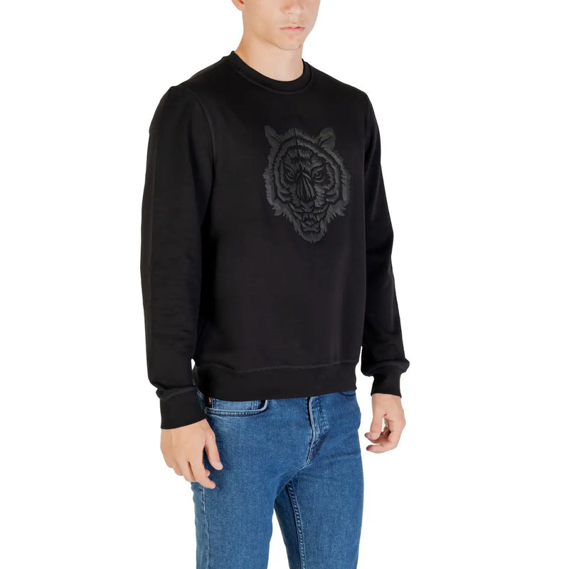Schwarzes Herren-Sweatshirt mit Rundhalsausschnitt und gesticktem Tigerkopf-Motiv von Antony Morato