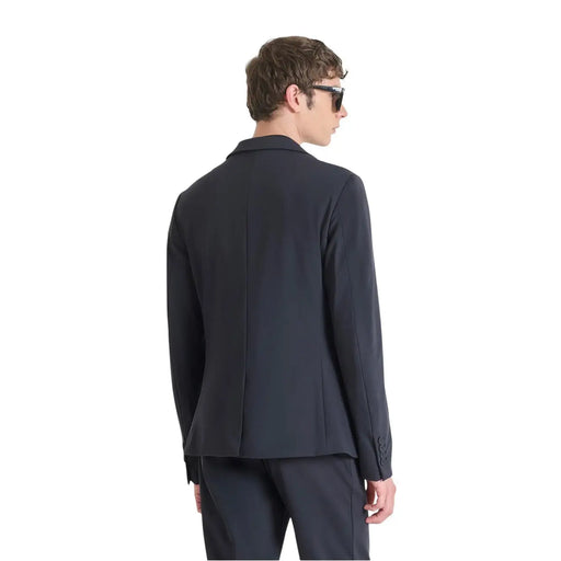 Antony Morato men blue slim fit polyamide blazer jacket in dark navy with tailored fit and subtle texture