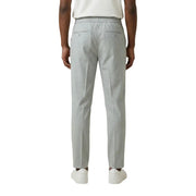 Antony Morato men grey slim-fit polyester viscose trousers with elastic waistband and two back pockets shown from the back side