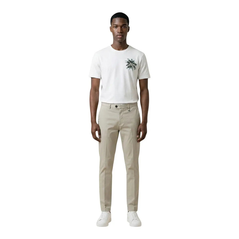 White cotton short-sleeved Antony Morato men t-shirt with a subtle green palm leaf graphic on the left chest