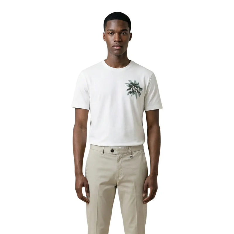 Antony Morato men white cotton t-shirt with subtle green palm leaf graphic on the left chest