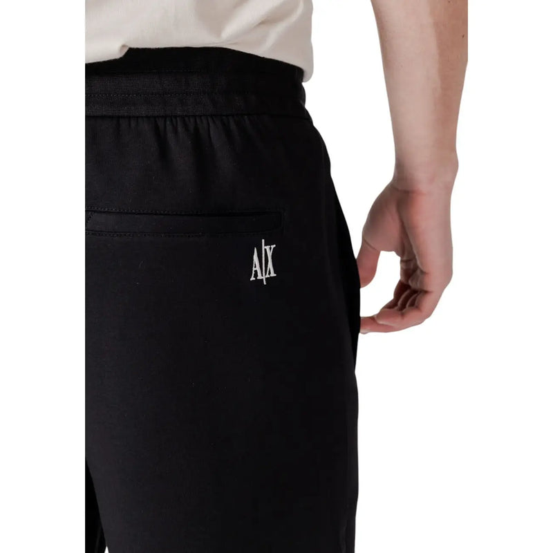 Armani Exchange black cotton blend sweatpants with white embroidered logo on front pocket for everyday wear