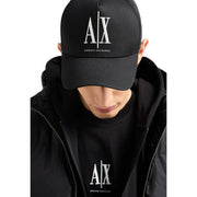 Armani Exchange Schwarze Baseballkappe aus Baumwolle für Herren mit weißem Axt-Logo und aufgesticktem Markennamen auf der Vorderseite