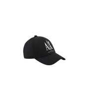 Schwarz armani exchange Baseballkappe für Herren aus hochwertiger Baumwolle mit weißem, gesticktem Logo und Markennamen