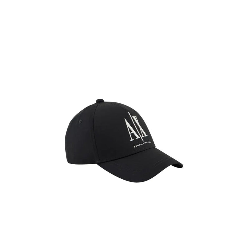 Schwarz armani exchange Baseballkappe für Herren aus hochwertiger Baumwolle mit weißem, gesticktem Logo und Markennamen