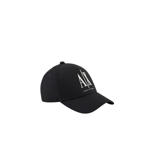 Schwarz armani exchange Baseballkappe für Herren aus hochwertiger Baumwolle mit weißem, gesticktem Logo und Markennamen