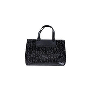 Armani Exchange black handbag tote bag with embossed logo pattern and textured leather handles with shoulder strap