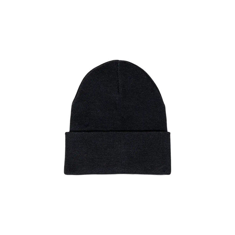 Armani Exchange black knit beanie with folded cuff made of soft knit material for stylish cold weather wear