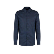 Armani Exchange blue printed cotton mens long sleeve shirt with a subtle repeating pattern and button-down design