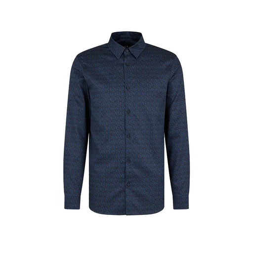 Armani Exchange blue printed cotton mens long sleeve shirt with a subtle repeating pattern and button-down design