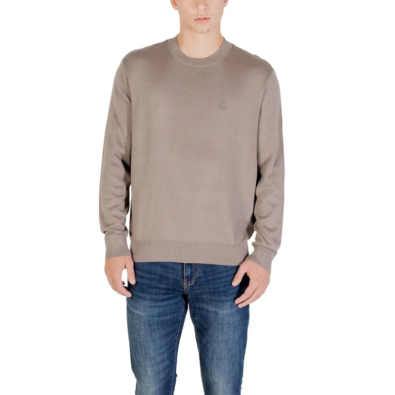 Taupe crew neck sweatshirt with ribbed cuffs and hem, made of cotton