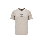 Beige Armani Exchange Kurzarm-Baumwollhemd für Herren t-shirt mit Rundhalsausschnitt und schwarzem, gesticktem Logo-Etikett auf der Vorderseite