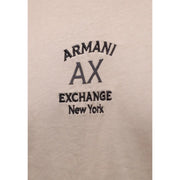 Beige Armani Exchange Herren-T-Shirt aus Baumwolle mit Rundhalsausschnitt und schwarzem, gesticktem Logo auf der Vorderseite