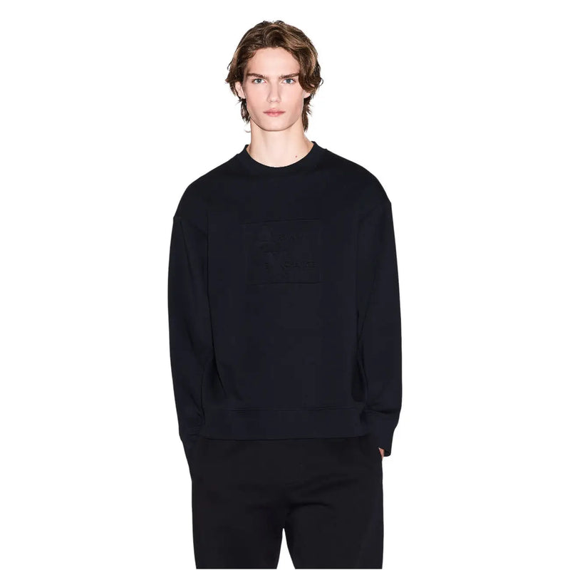 Armani exchange Schwarzes Herren-Sweatshirt aus Baumwolle im Oversize-Stil mit Rundhalsausschnitt, dezenter Vordertasche und lockerer Passform