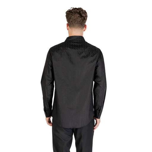 Armani Exchange Schwarzes Herrenhemd aus Baumwolle mit Knopfleiste, klassische Passform, rückenfrei, mit dezentem Strukturmuster an Schultern und Rücken