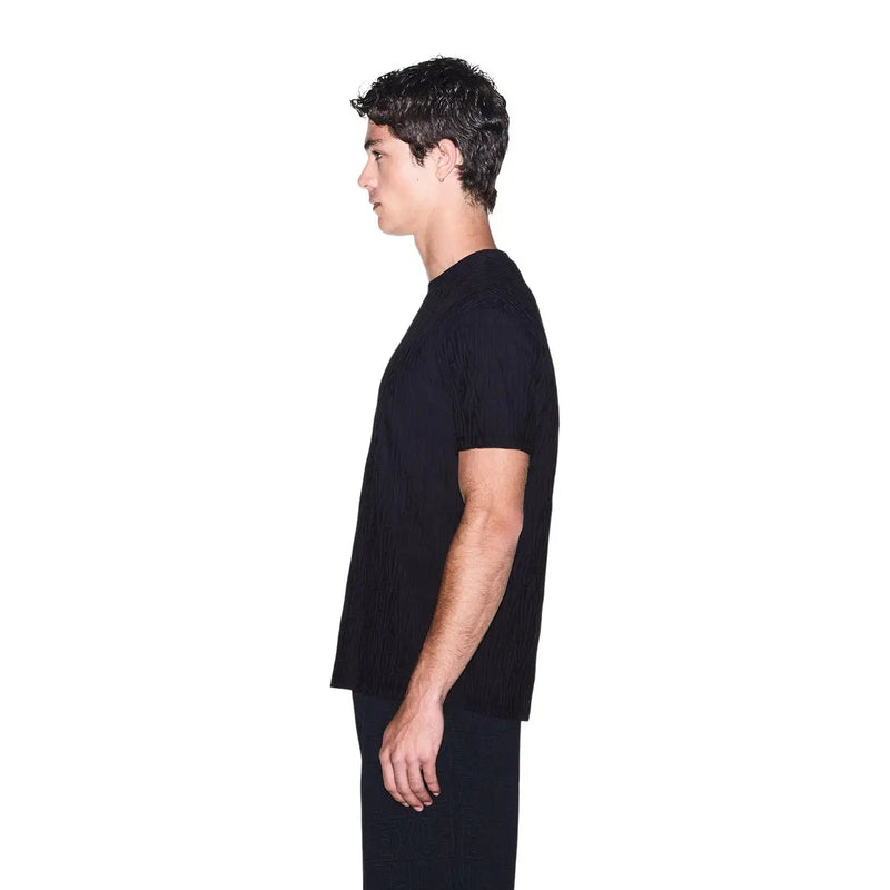 Armani Exchange Schwarzes Herren-T-Shirt aus Baumwolle mit Rippstrickstruktur und kurzen Ärmeln