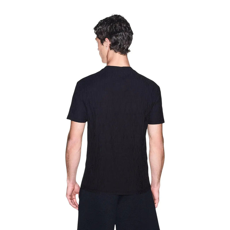 Armani Exchange Schwarzes Herren-T-Shirt aus Baumwolle mit dezenter Rippstruktur und kurzen Ärmeln