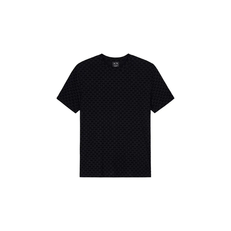 Armani Exchange Schwarzes Herren-T-Shirt aus Baumwolle mit dezentem, sich wiederholendem Markenlogo auf der Vorderseite