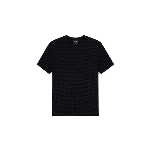 Armani Exchange Schwarzes Herren-T-Shirt aus Baumwolle mit dezentem, sich wiederholendem Markenlogo auf der Vorderseite